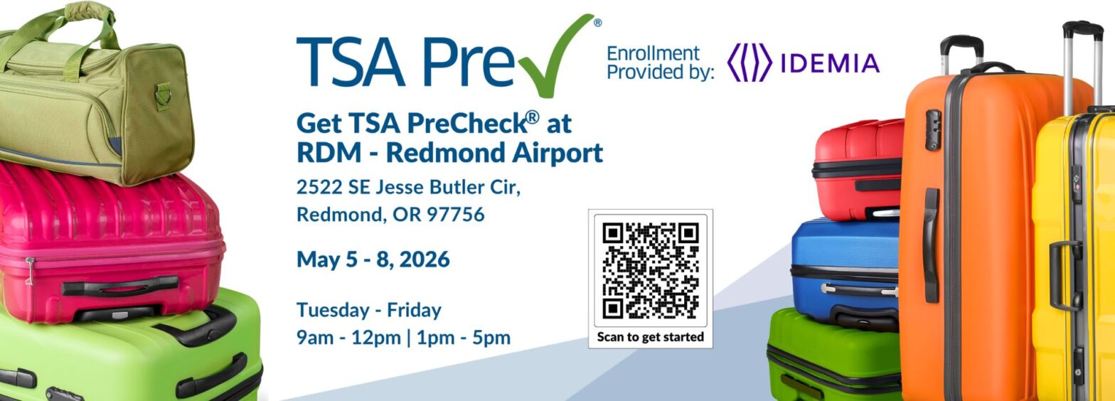 TSA PreCheck Event May 5-8, 2026. Image of suitcases and QR code to scan to register.